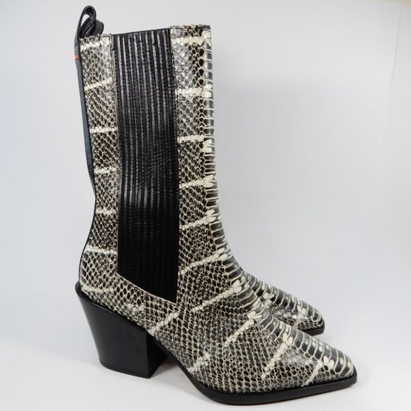 AEYDE Ari Mid Calf Boots Size 36 5.5 6 Black White Python Snake Leather NEW - Picture 3 of 13